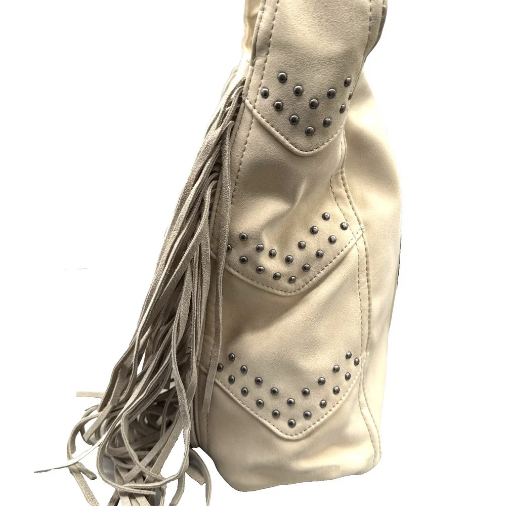NEW Wrangler Shiloh Fringe Studded Leather Hobo Shoulder Bag Purse‎ Western Boho